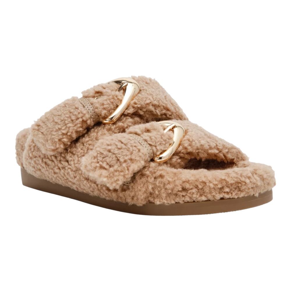 DV Dolce Vita Women's Aldoni Plush Double Strap Slide Slippers Camel Size 7